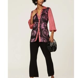 Kahindo Maa Black & Pink Tie-Dye Boho Button Down Tunic Top Size 4